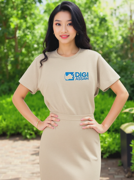Beige t-shirt with DIGI ASSAM logo @ Studio by hautech.ai
